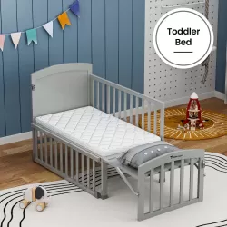 Teknum - 7 in 1 Convertible Kids Bed & Bedside Crib with Mattress, Mosquito net & Detachable Wheels ( 0 - 12yrs ) - Grey