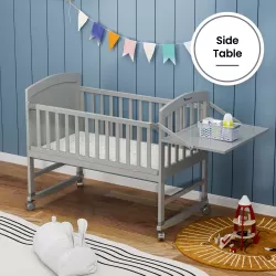 Teknum - 7 in 1 Convertible Kids Bed & Bedside Crib with Mattress, Mosquito net & Detachable Wheels ( 0 - 12yrs ) - Grey