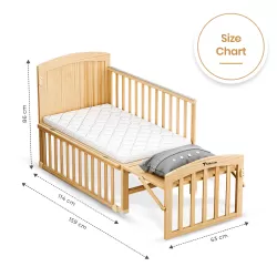 Teknum - 7 in 1 Convertible Kids Bed & Bedside Crib w/ Mattress, Mosquito net & Detachable Wheels(0 - 12yrs) - Natural Wood