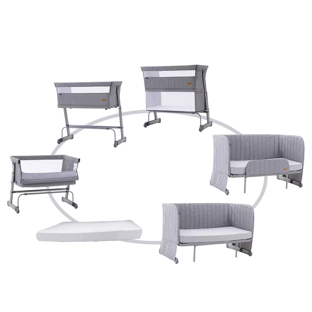 Teknum All In One, 0-4 Years Bedside Crib Cot & Sofa Expansion Pack - Grey