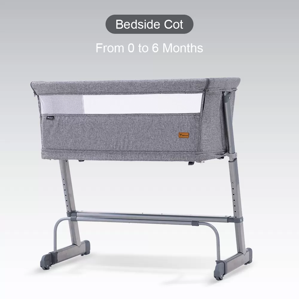 Teknum All In One, 0-4 Years Bedside Crib Cot &amp; Sofa Expansion Pack - Grey