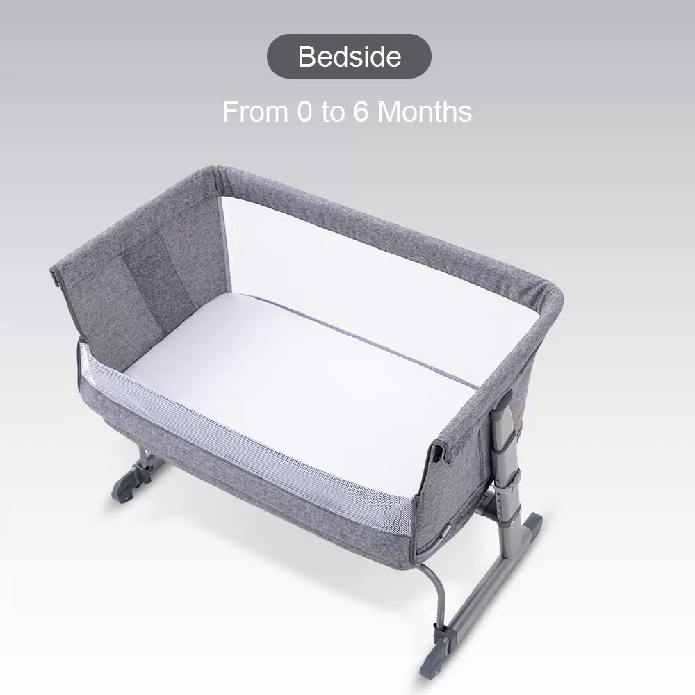 Teknum All In One, 0-4 Years Bedside Crib Cot &amp; Sofa Expansion Pack - Grey