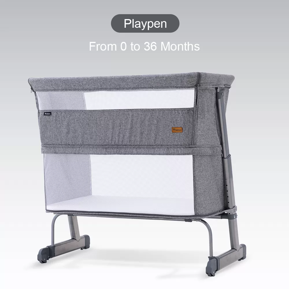 Teknum All In One, 0-4 Years Bedside Crib Cot &amp; Sofa Expansion Pack - Grey