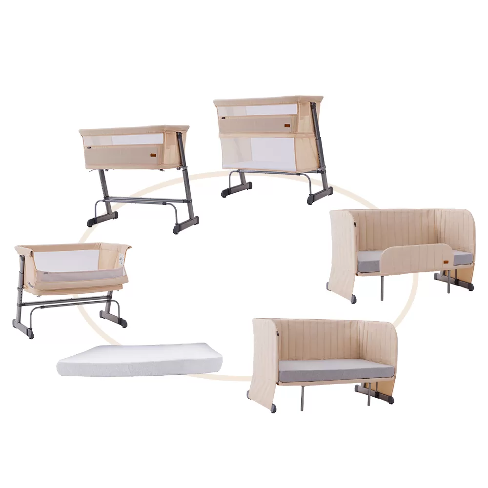 Teknum All In One, 0-4 Years Bedside Crib Cot &amp; Sofa Expansion Pack - Ivory