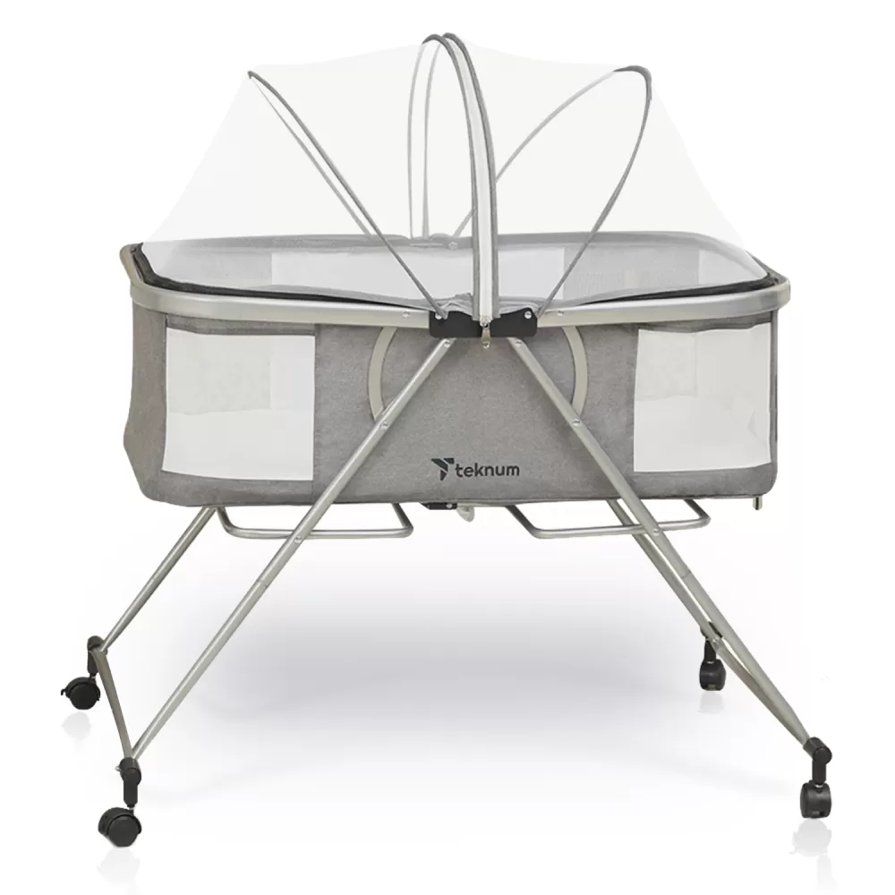 Teknum 3 - IN - 1 Baby Cot / Cradle with Mosquito net &amp; Wheels - Dark Grey