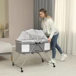 Teknum 3 - IN - 1 Baby Cot / Cradle with Mosquito net & Wheels - Dark Grey