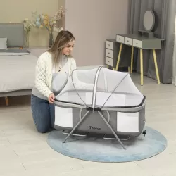 Teknum 3 - IN - 1 Baby Cot / Cradle with Mosquito net & Wheels - Dark Grey