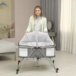 Teknum 3 - IN - 1 Baby Cot / Cradle with Mosquito net & Wheels - Dark Grey