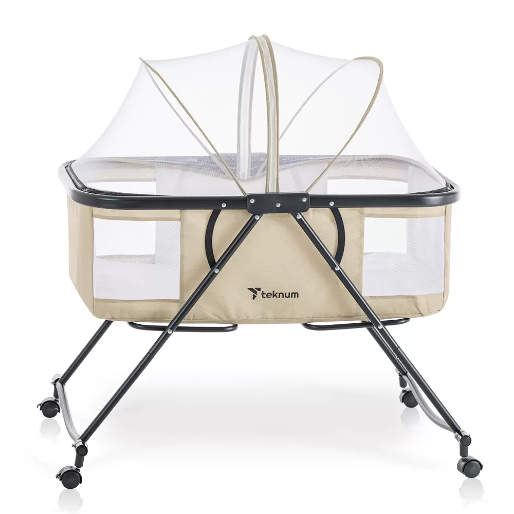 Teknum 3-IN-1 Baby Cot/Cradle w/ Mosquito net &amp; Wheels – Ivory