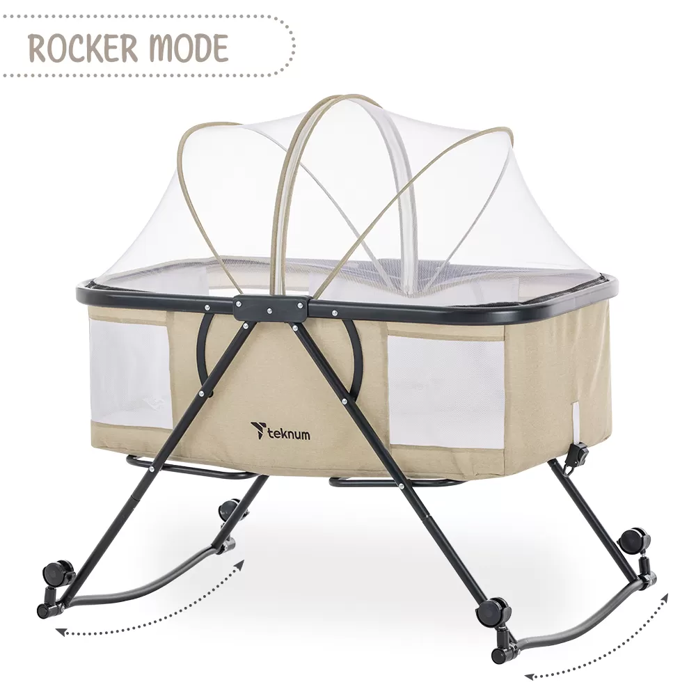 Teknum 3-IN-1 Baby Cot/Cradle w/ Mosquito net &amp; Wheels – Ivory