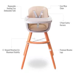 Teknum - Premium Dual Height Wooden High Chair - Ivory