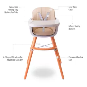 Teknum - Premium Dual Height Wooden High Chair - Ivory