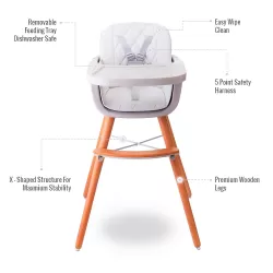 Teknum - Premium Dual Height Wooden High Chair - White