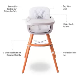 Teknum - Premium Dual Height Wooden High Chair - White