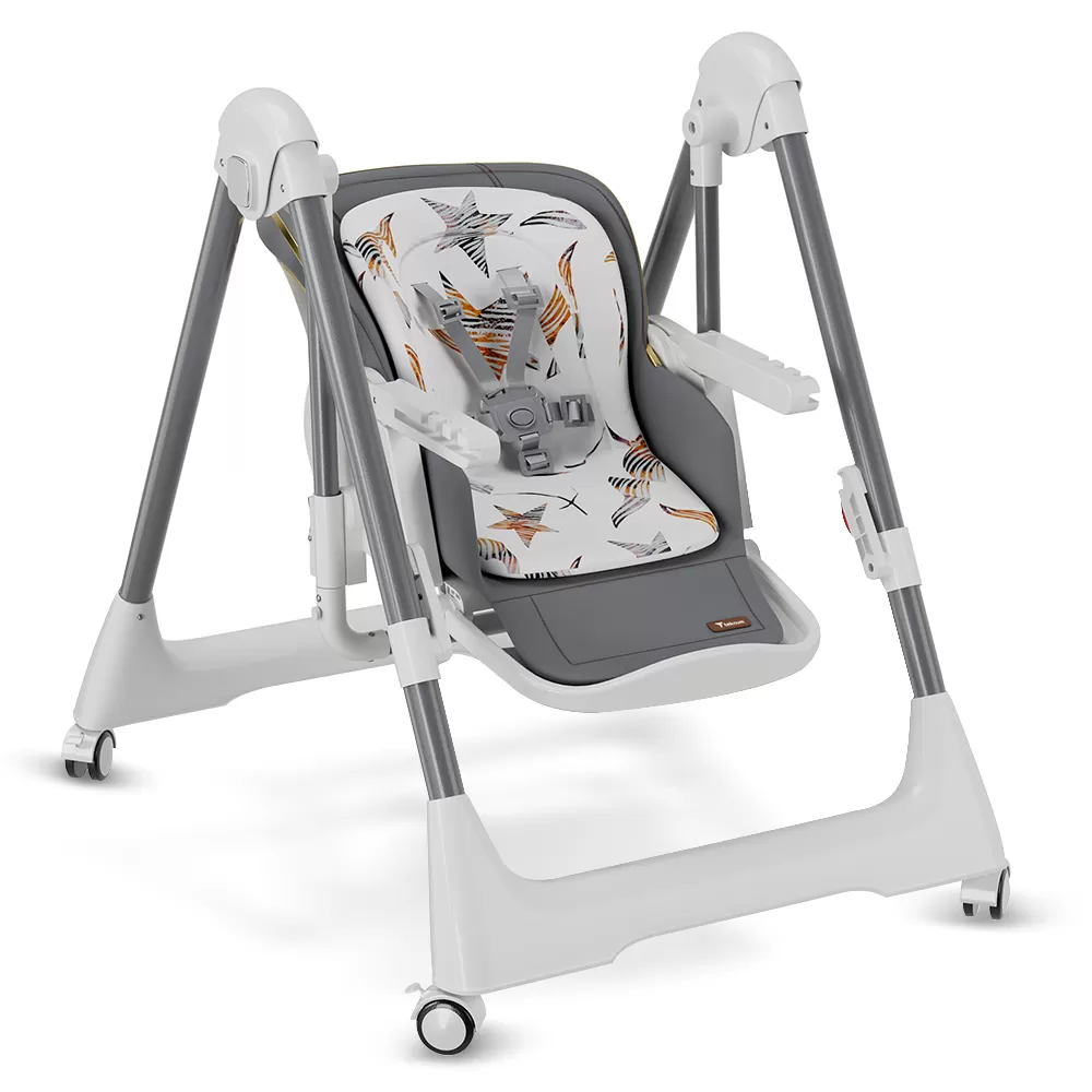 Teknum 5 - IN - 1 Swing with High Chair with Lockable wheels - Grey