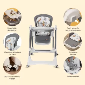 Teknum 5 - IN - 1 Swing with High Chair with Lockable wheels - Grey