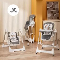 Teknum 5 - IN - 1 Swing with High Chair with Lockable wheels - Grey