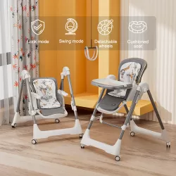 Teknum 5 - IN - 1 Swing with High Chair with Lockable wheels - Grey