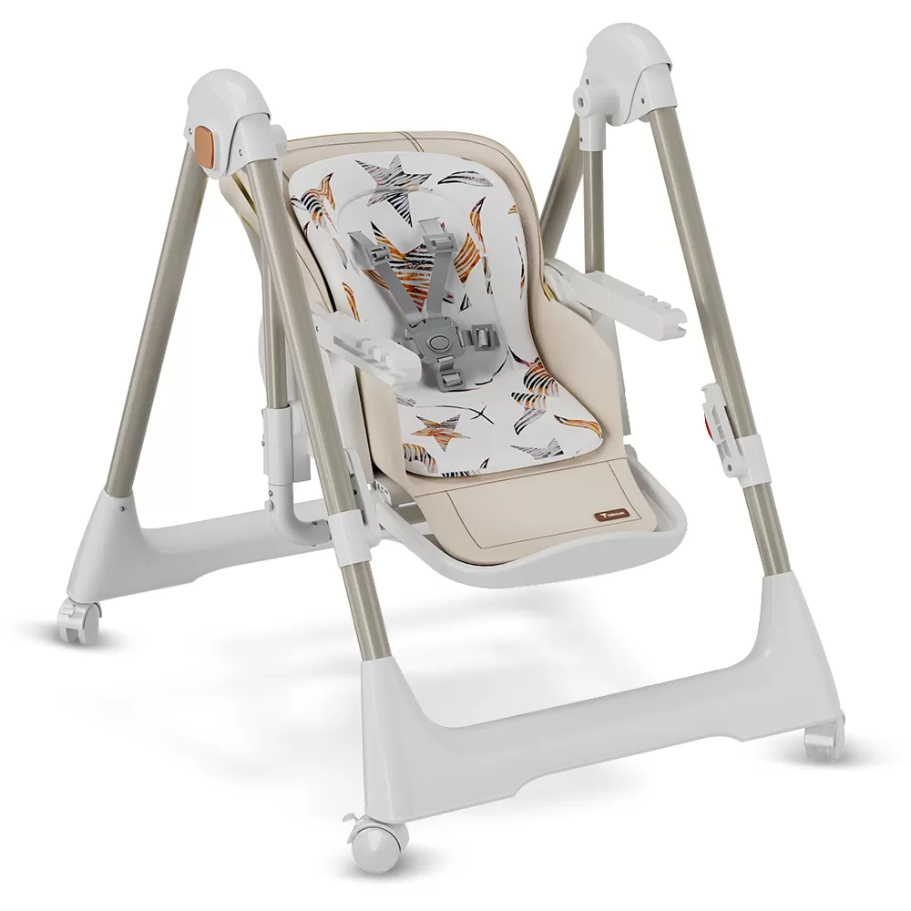 Teknum 5 - IN - 1 Swing with High Chair with Lockable wheels - Ivory