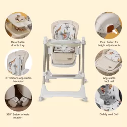 Teknum 5 - IN - 1 Swing with High Chair with Lockable wheels - Ivory