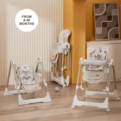 Teknum 5 - IN - 1 Swing with High Chair with Lockable wheels - Ivory