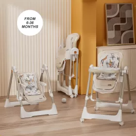 Teknum 5 - IN - 1 Swing with High Chair with Lockable wheels - Ivory