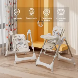 Teknum 5 - IN - 1 Swing with High Chair with Lockable wheels - Ivory