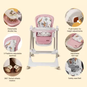 Teknum 5 - IN - 1 Swing with High Chair with Lockable wheels - Pink