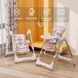 Teknum 5 - IN - 1 Swing with High Chair with Lockable wheels - Pink