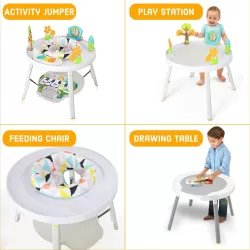 Teknum 4 - IN - 1 Activity Jumper / Feeding Chair / Drawing Table / Playing Station with Musical Mat, Detachable Toys & Musical Piano - White