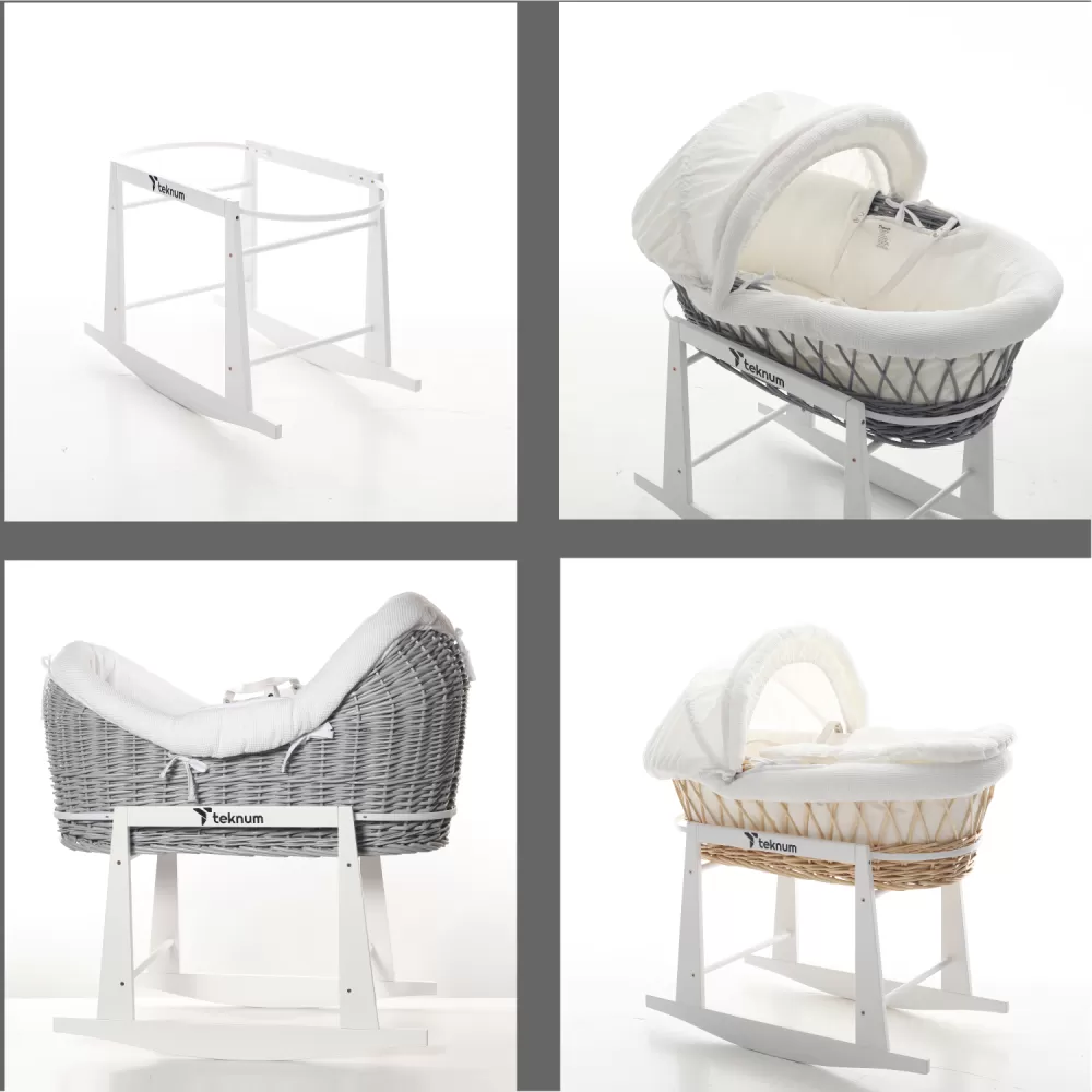 Teknum Wicker Pod Moses Basket Rocker Stand - White