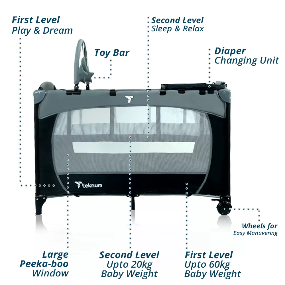 Teknum Explorer Playard and Cot Grey