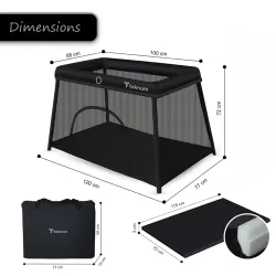 TEKNUM Portable Quick fold Playard & Cot with Zipper Door & Carry Bag - Midnight Black