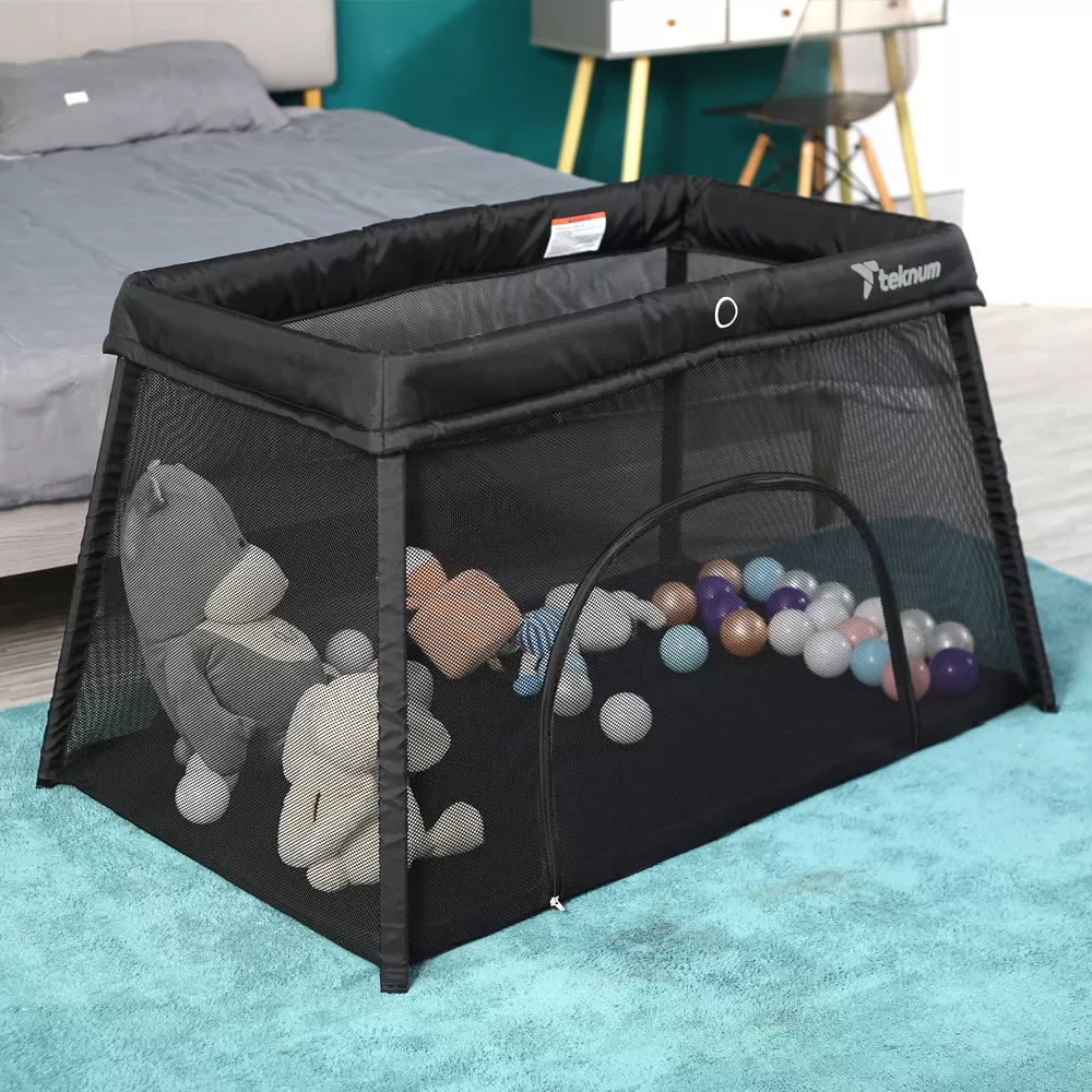 TEKNUM Portable Quick fold Playard &amp; Cot with Zipper Door &amp; Carry Bag - Midnight Black