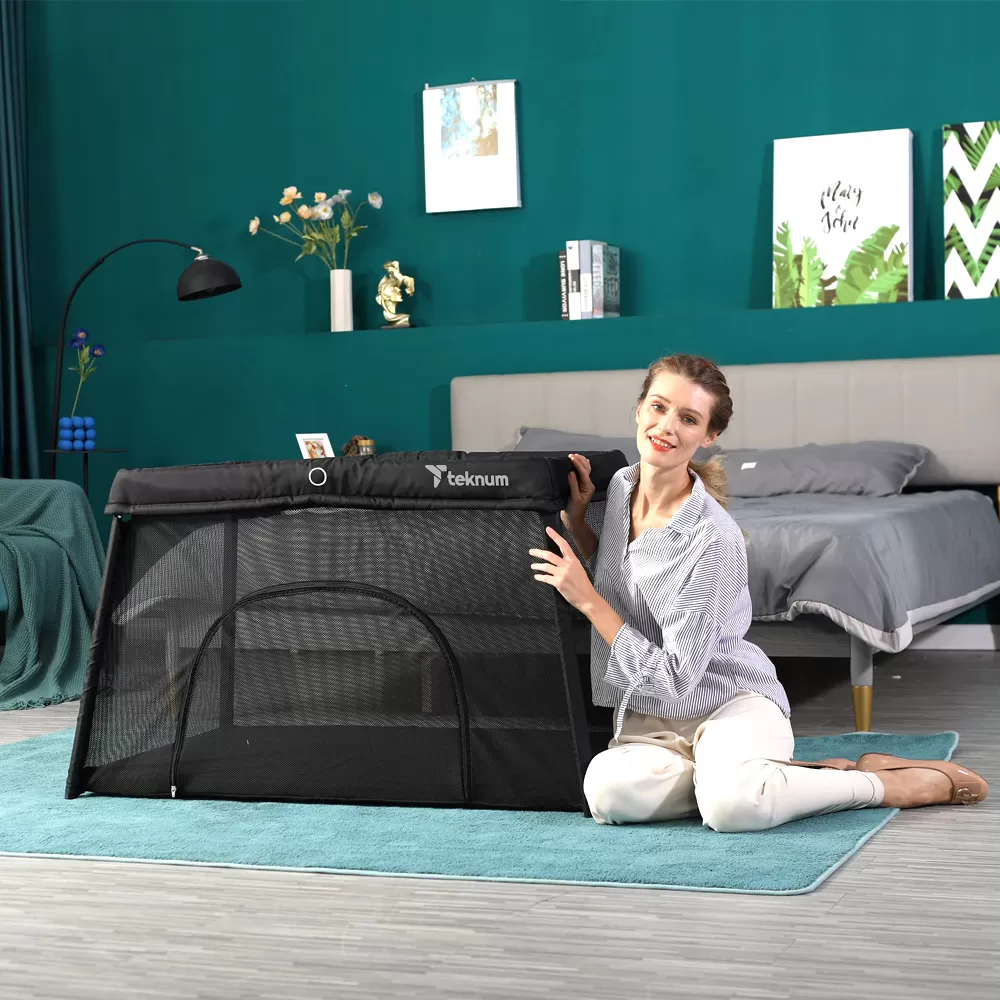 TEKNUM Portable Quick fold Playard &amp; Cot with Zipper Door &amp; Carry Bag - Midnight Black