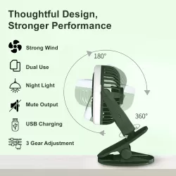 Teknum 2-IN-1 Stroller USB Charging Fan with Light-Green