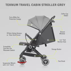 Teknum Travel Cabin Stroller with Coffee Cup Holder - Grey