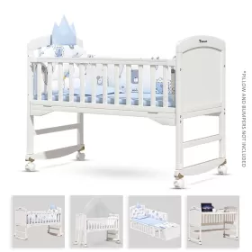 Teknum - 7 - in - 1 Convertible Kids Bed & Bedside Crib with Mattress, Mosquito net & Detachable Wheels(0 - 12yrs) - White