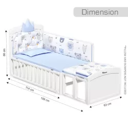 Teknum - 7 - in - 1 Convertible Kids Bed & Bedside Crib with Mattress, Mosquito net & Detachable Wheels(0 - 12yrs) - White