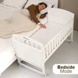 Teknum - 7 - in - 1 Convertible Kids Bed & Bedside Crib with Mattress, Mosquito net & Detachable Wheels(0 - 12yrs) - White